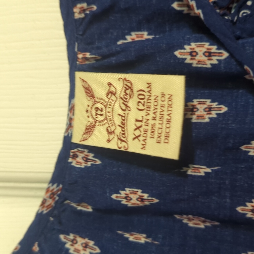 Faded Glory Blue Boho Peasant Blouse XXL 20 Geometric Floral Tassel Rayon 622 - Picture 2 of 4